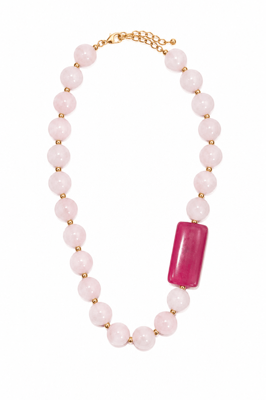 Collar cuarzo rosa y jade magenta